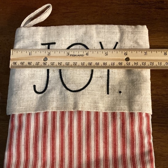 RAE DUNN "PEACE LOVE JOY" RED TICKING STRIPE CHRISTMAS STOCKINGS SET OF 3 - Picture 9 of 12
